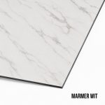 Hoek staal sample marmer wit met tekst