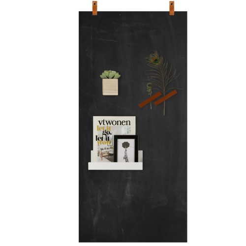 Magneetbord mat – krijtbord oud zwart leren straps 1