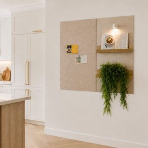 Magneetbord & viltwand combinatie keuken fabric en lichtbruin