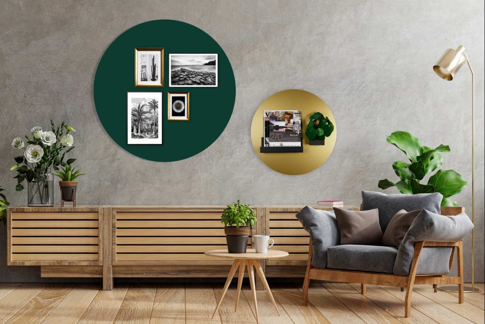 mockup magneetborden beschrijfbaar rond mosgroen goud