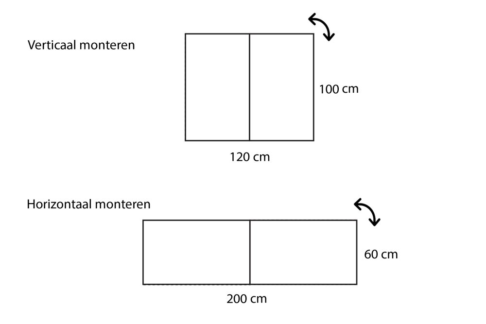 Montage magneetwand 2 panelen 60x100cm hor_vert