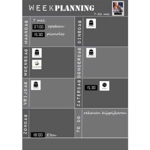 Weekplanner magnetisch grijs (zelfklevend)