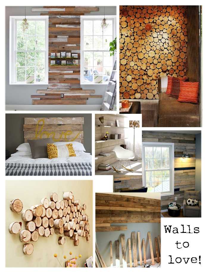 collage wand boomstam hout